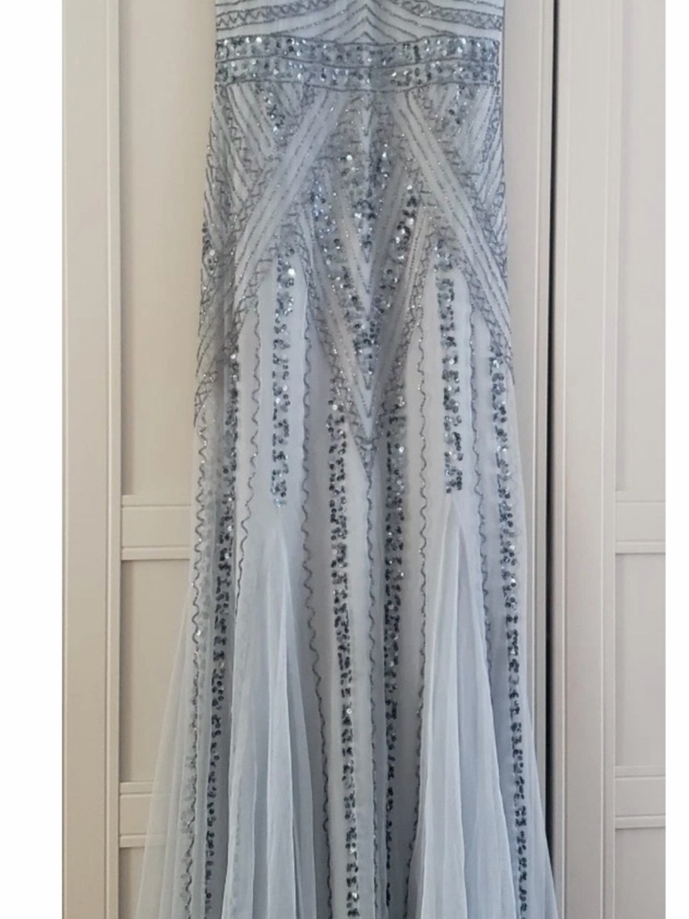 MARINA Silver Sequin Maxi Gown